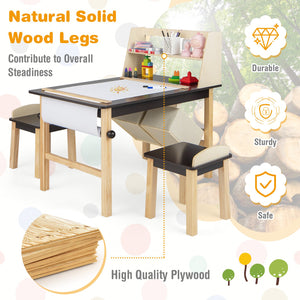 Kids Art Table and Chairs Set with Paper Roll and Storage Bins-Coffee view 9