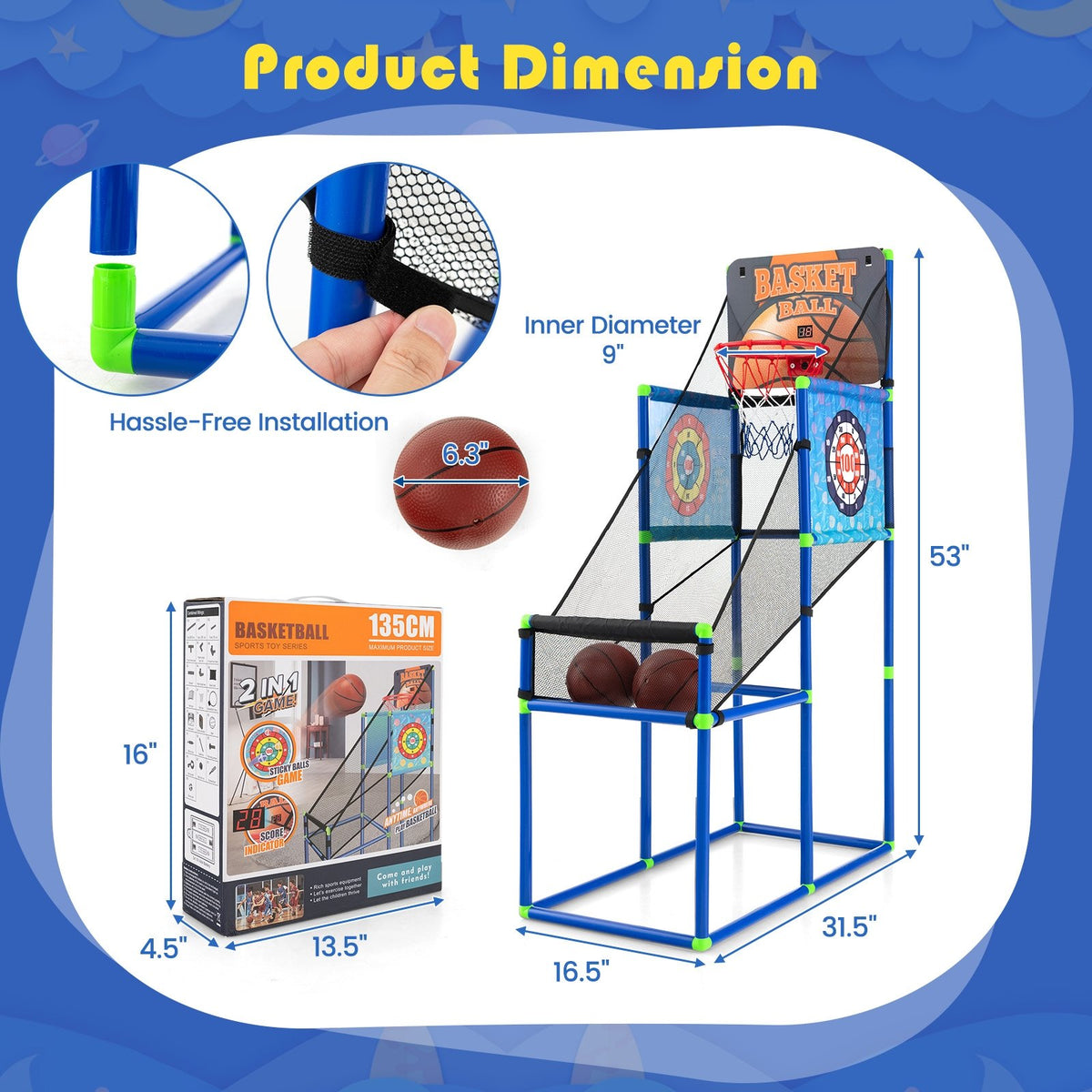 Kids Basketball Arcade Game with Electronic Scoreboard and Sound Effect view 3