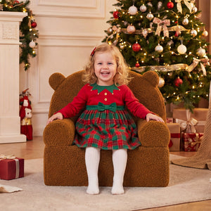 Kids Bear Sofa Toddler Foam Couch with Soft Fleece Fabric Cover-Brown view 2