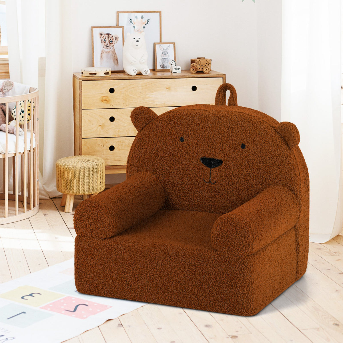 Kids Bear Sofa Toddler Foam Couch with Soft Fleece Fabric Cover-Brown view 3
