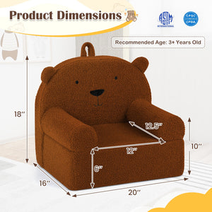 Kids Bear Sofa Toddler Foam Couch with Soft Fleece Fabric Cover-Brown view 4