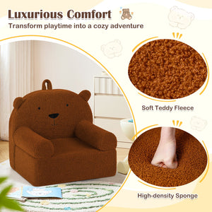Kids Bear Sofa Toddler Foam Couch with Soft Fleece Fabric Cover-Brown view 5