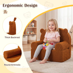 Kids Bear Sofa Toddler Foam Couch with Soft Fleece Fabric Cover-Brown view 6