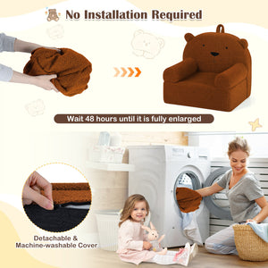 Kids Bear Sofa Toddler Foam Couch with Soft Fleece Fabric Cover-Brown view 8
