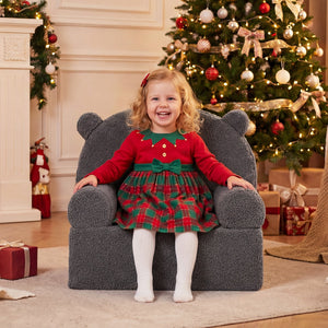 Kids Bear Sofa Toddler Foam Couch with Soft Fleece Fabric Cover-Gray view 2