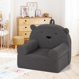 Kids Bear Sofa Toddler Foam Couch with Soft Fleece Fabric Cover-Gray view 3