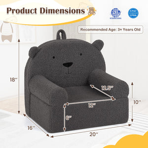 Kids Bear Sofa Toddler Foam Couch with Soft Fleece Fabric Cover-Gray view 4