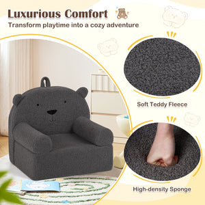 Kids Bear Sofa Toddler Foam Couch with Soft Fleece Fabric Cover-Gray view 5