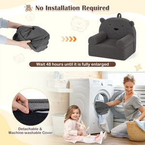 Kids Bear Sofa Toddler Foam Couch with Soft Fleece Fabric Cover-Gray view 8