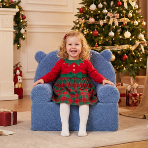 Kids Bear Sofa Toddler Foam Couch with Soft Fleece Fabric Cover-Navy view 2