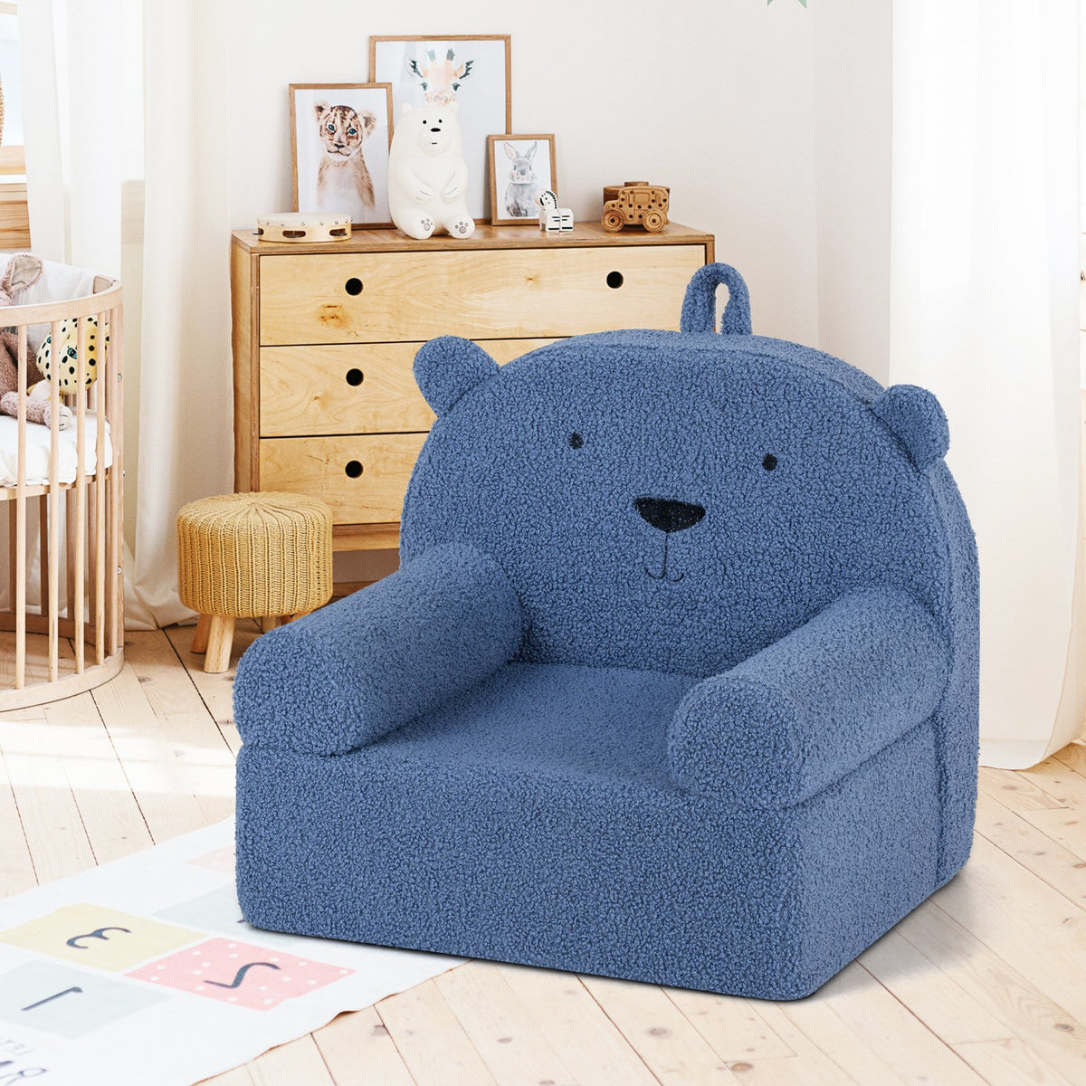 Kids Bear Sofa Toddler Foam Couch with Soft Fleece Fabric Cover-Navy view 3
