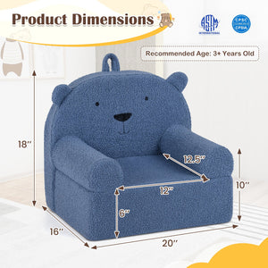 Kids Bear Sofa Toddler Foam Couch with Soft Fleece Fabric Cover-Navy view 4
