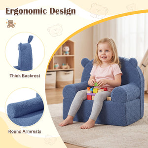 Kids Bear Sofa Toddler Foam Couch with Soft Fleece Fabric Cover-Navy view 6