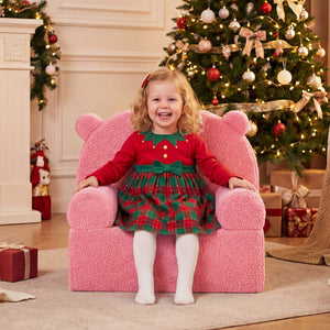 Kids Bear Sofa Toddler Foam Couch with Soft Fleece Fabric Cover-Pink view 2
