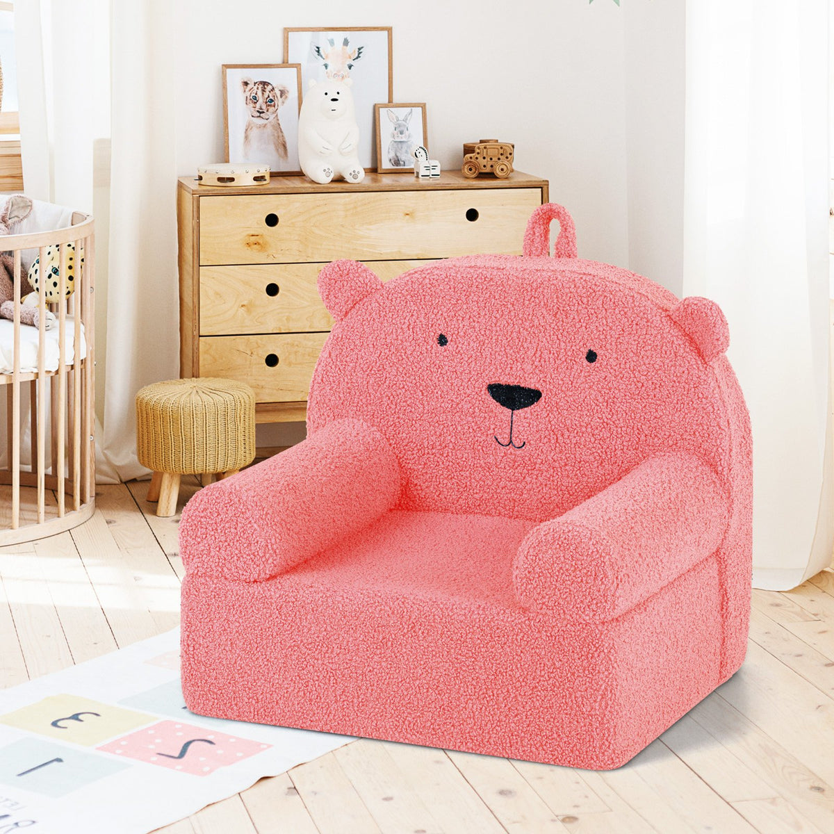Kids Bear Sofa Toddler Foam Couch with Soft Fleece Fabric Cover-Pink view 3