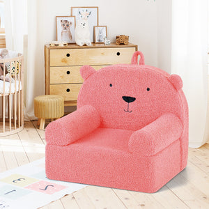 Kids Bear Sofa Toddler Foam Couch with Soft Fleece Fabric Cover-Pink view 3