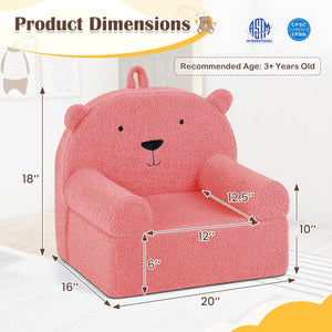 Kids Bear Sofa Toddler Foam Couch with Soft Fleece Fabric Cover-Pink view 4