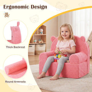 Kids Bear Sofa Toddler Foam Couch with Soft Fleece Fabric Cover-Pink view 6