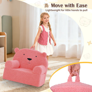 Kids Bear Sofa Toddler Foam Couch with Soft Fleece Fabric Cover-Pink view 7