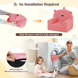 Kids Bear Sofa Toddler Foam Couch with Soft Fleece Fabric Cover-Pink view 8