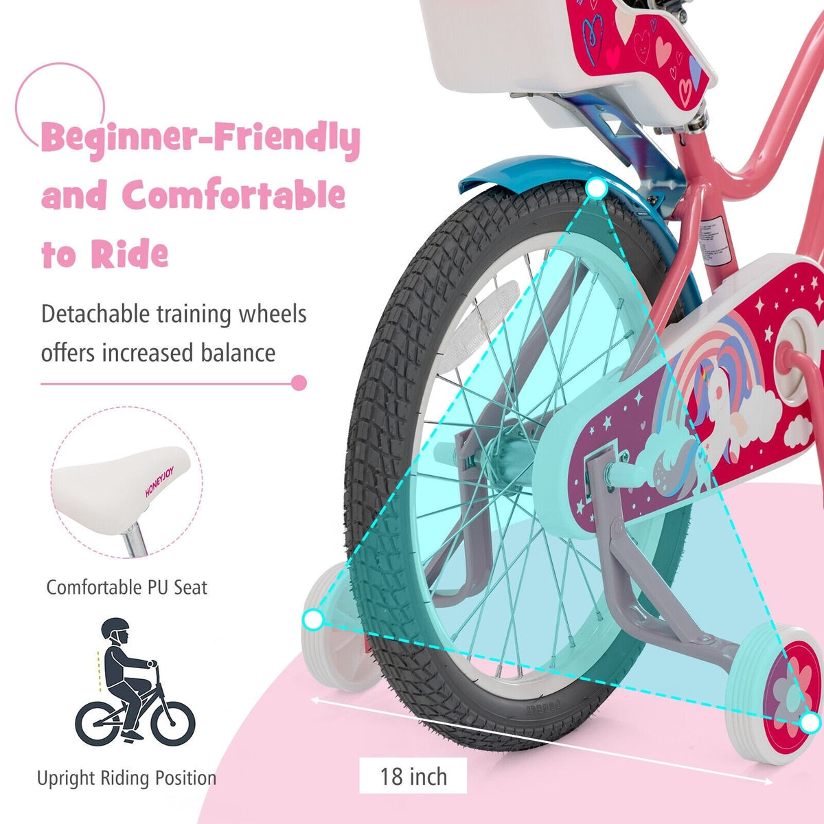 Kids Bicycle with Training Wheels and Basket for Boys and Girls Age 3-9 Years-18 inches view 7