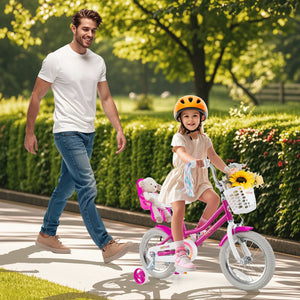 Kids Bike 14 Inch with Training Wheels and 2 Brake System for 3-5 Years Old view 2