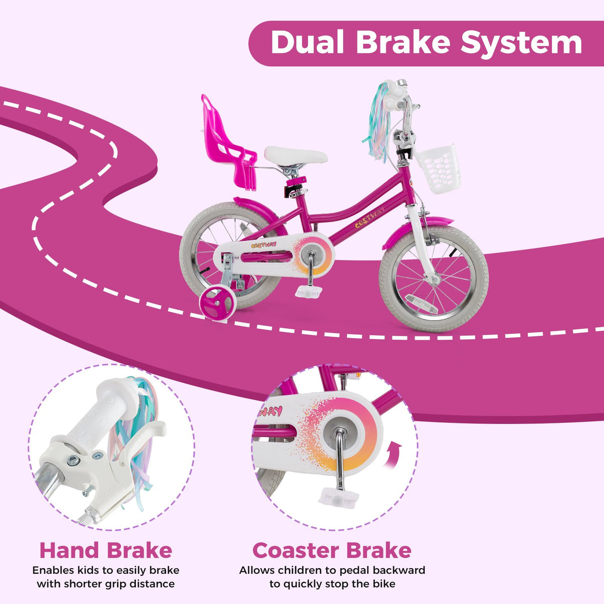Kids Bike 14 Inch with Training Wheels and 2 Brake System for 3-5 Years Old view 6