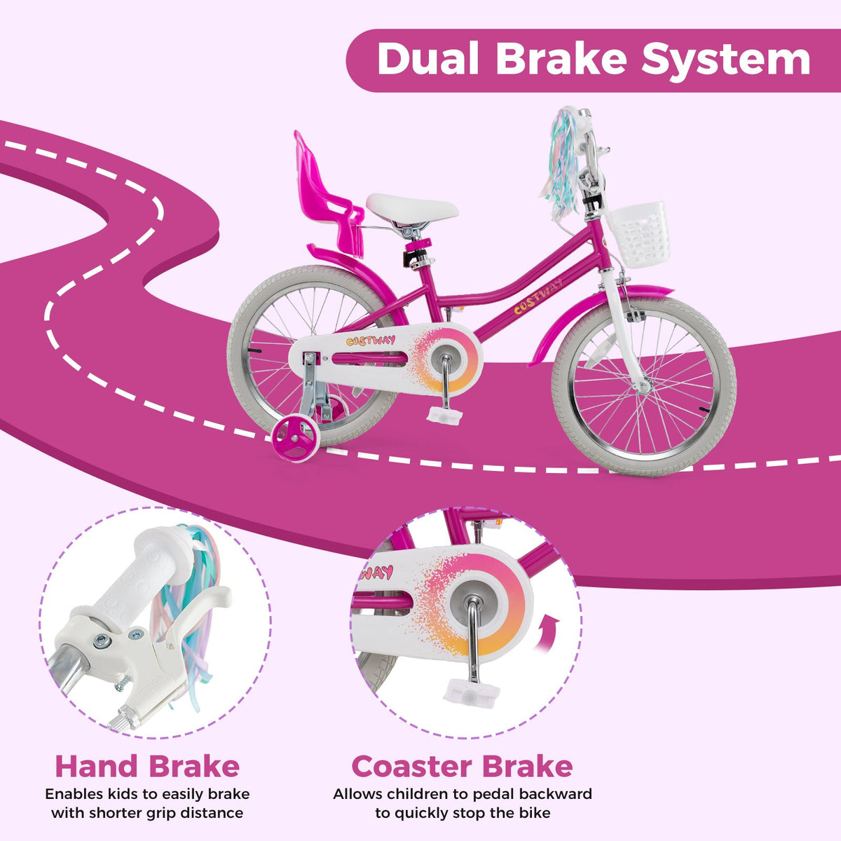 Kids Bike 18 Inch with Training Wheels and 2 Brake System for 4-8 Years Old view 8
