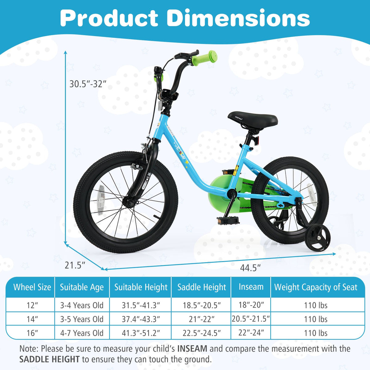 Kids Bike for 3-7 Years Old Boys and Girls 12/14/16-Inch Children Bicycle Blue-16 Inches view 4