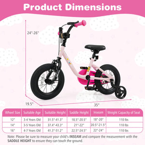 Kids Bike for 3-7 Years Old Boys and Girls 12/14/16-Inch Children Bicycle-Pink 12 Inch view 4