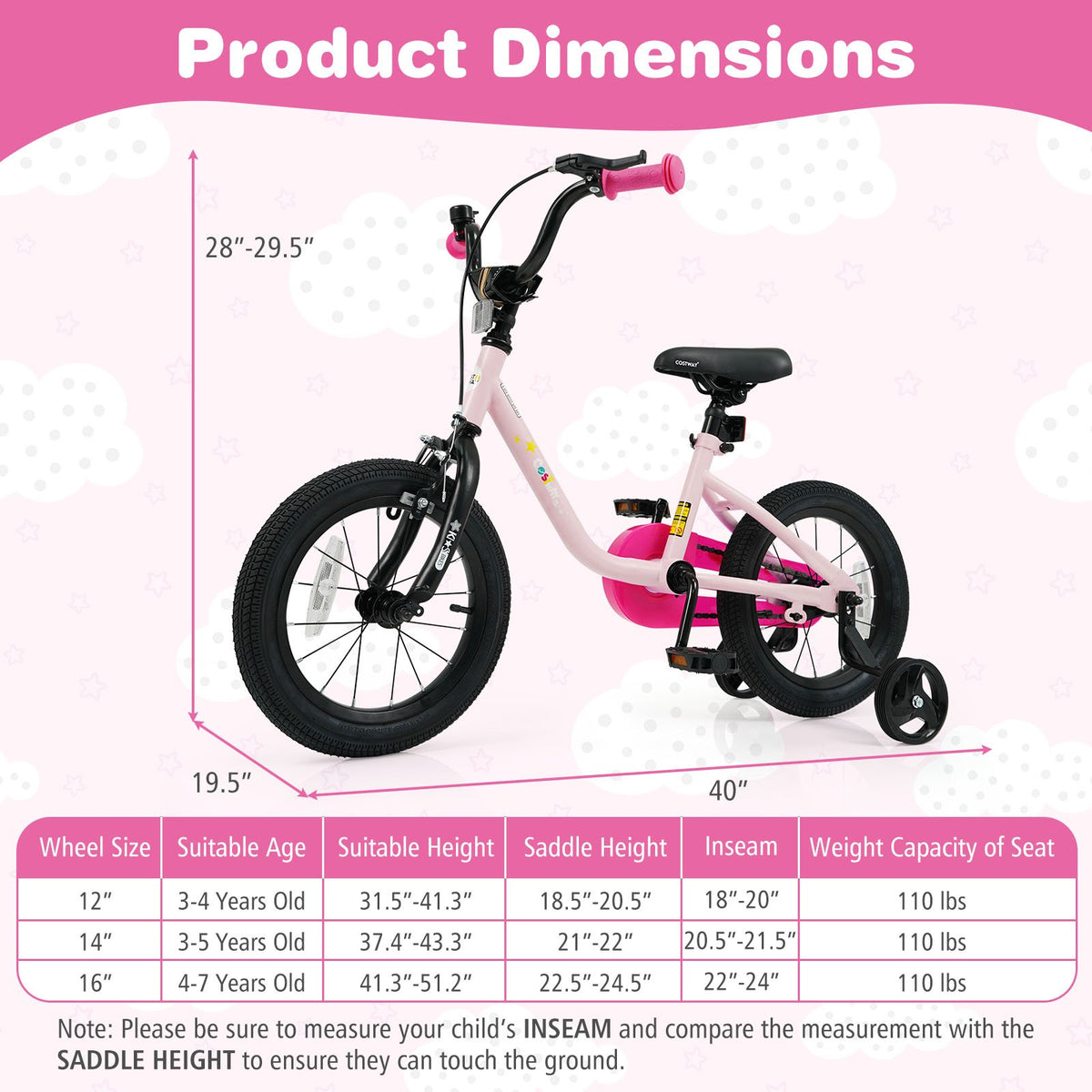 Kids Bike for 3-7 Years Old Boys and Girls 12/14/16-Inch Children Bicycle-Pink 14 Inch view 4