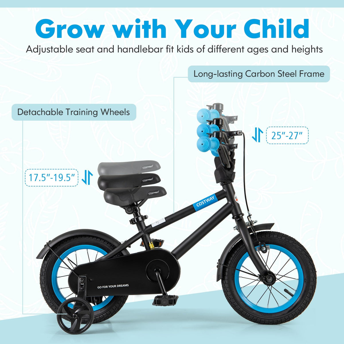 Kids Bike with Adjustable Handlebar and Saddle Black-12 Inches view 5