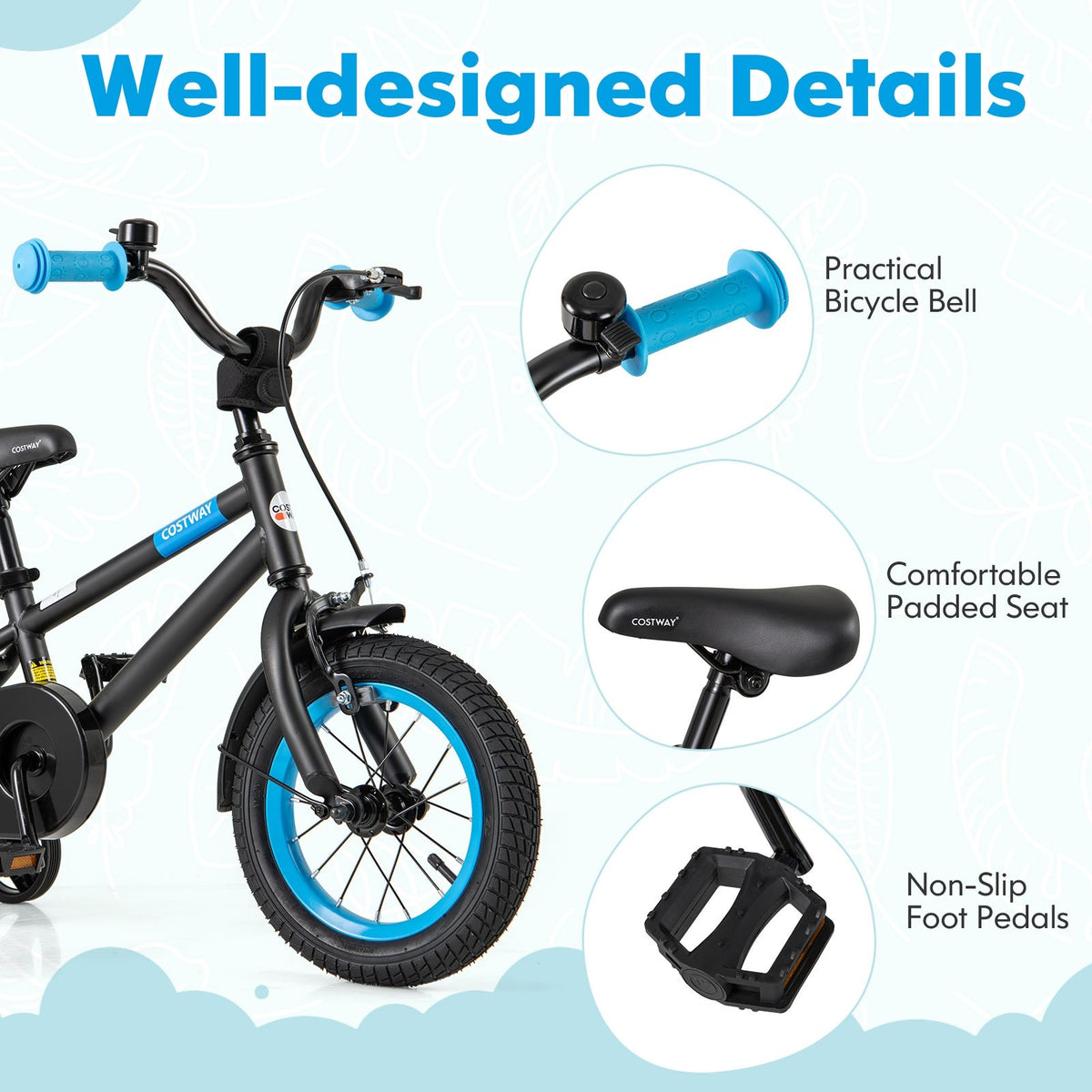 Kids Bike with Adjustable Handlebar and Saddle Black-12 Inches view 9