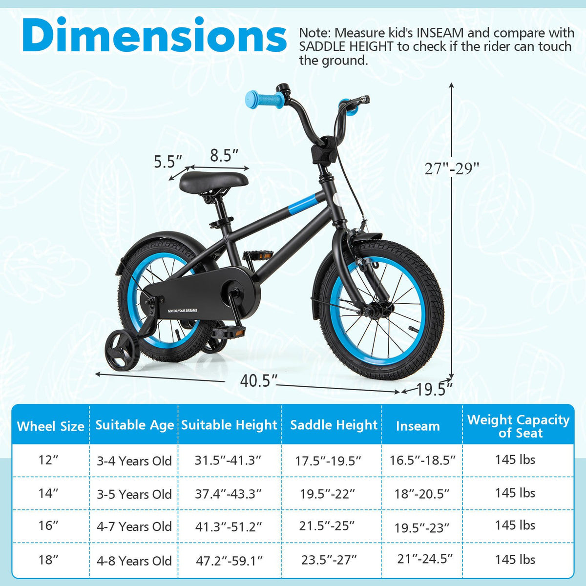 Kids Bike with Adjustable Handlebar and Saddle Black-14 inches view 4