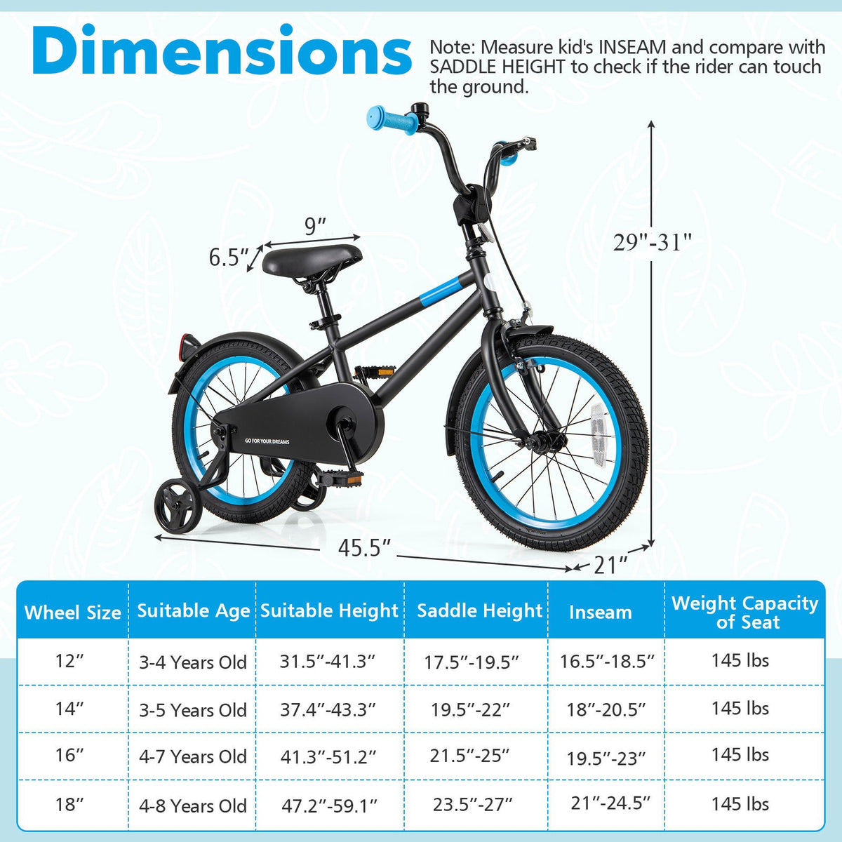 Kids Bike with Adjustable Handlebar and Saddle Black-16 inches view 4