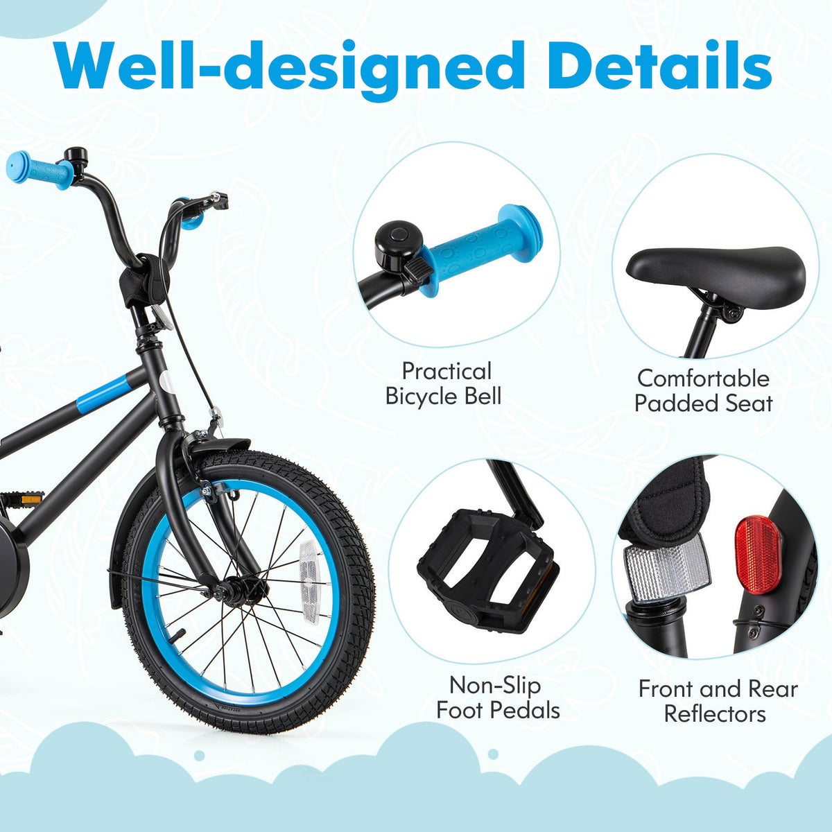Kids Bike with Adjustable Handlebar and Saddle Black-16 inches view 5
