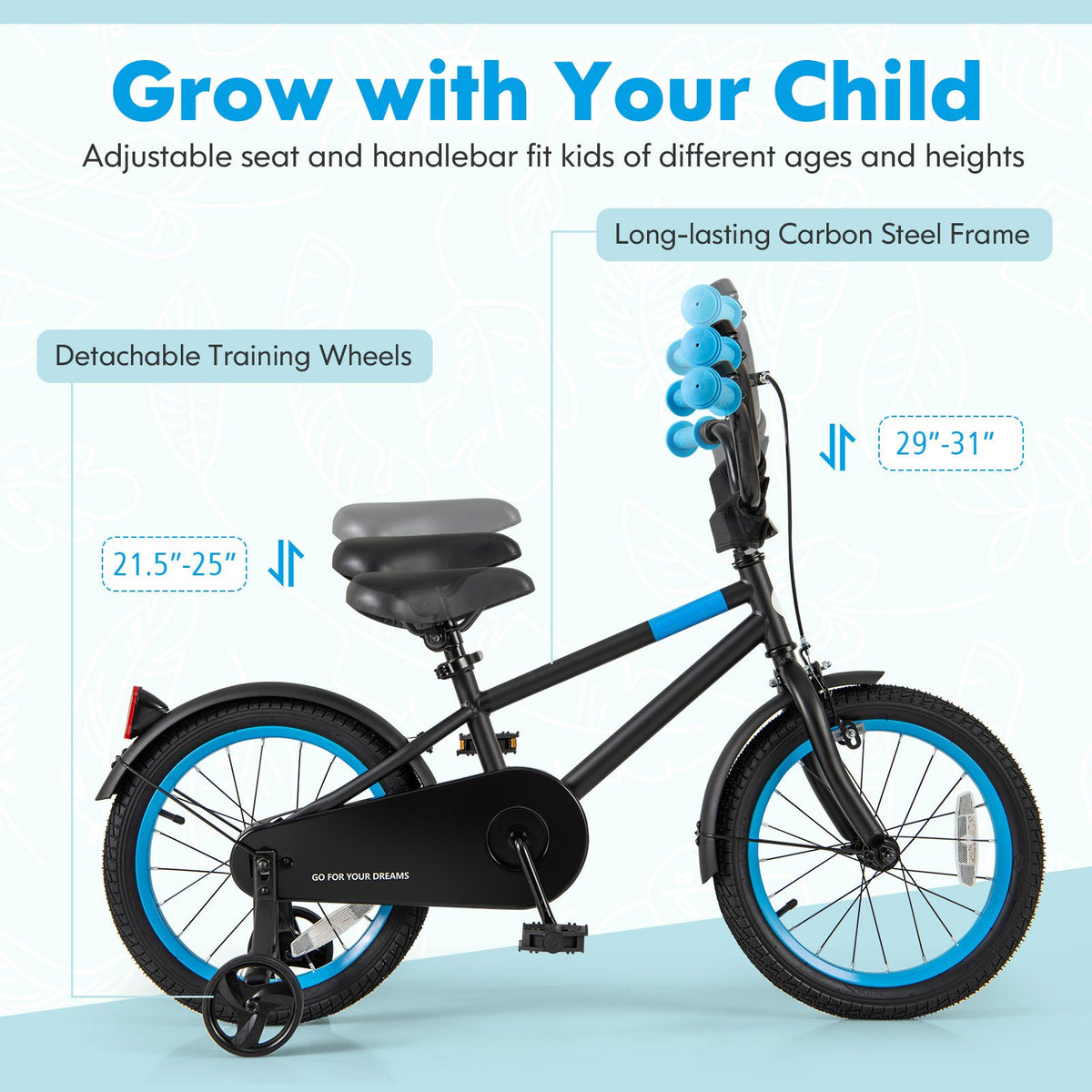 Kids Bike with Adjustable Handlebar and Saddle Black-16 inches view 6