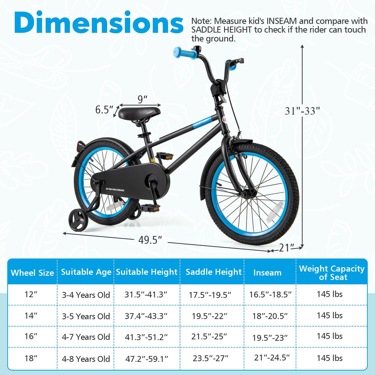 Kids Bike with Adjustable Handlebar and Saddle Black-18 Inches view 4