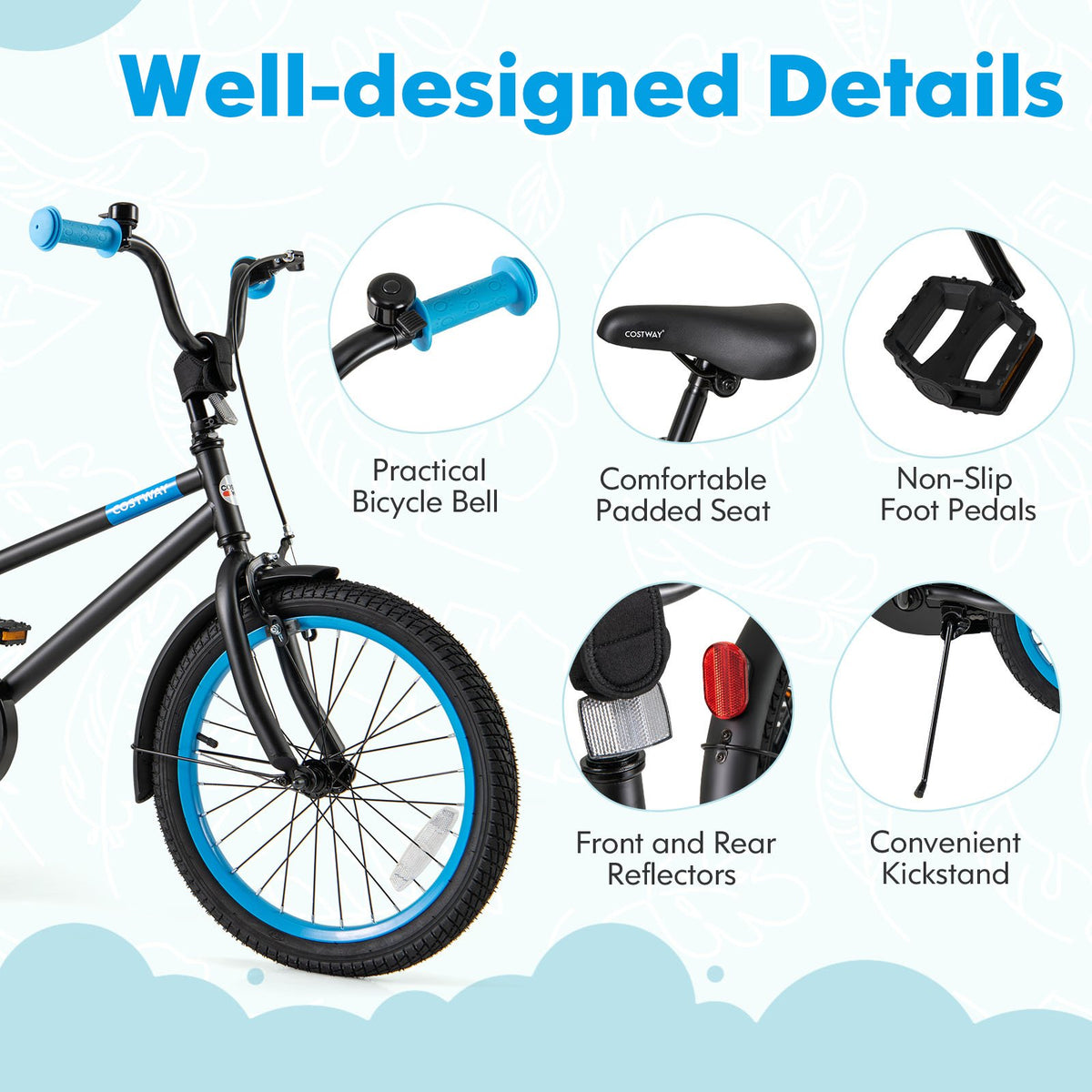 Kids Bike with Adjustable Handlebar and Saddle Black-18 Inches view 8