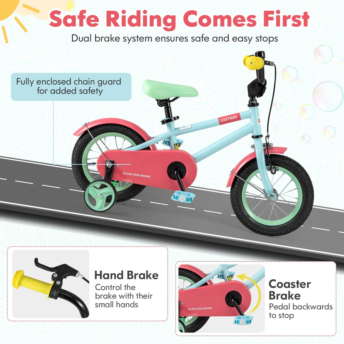 Kids Bike with Adjustable Handlebar and Saddle Blue-12 Inches view 6