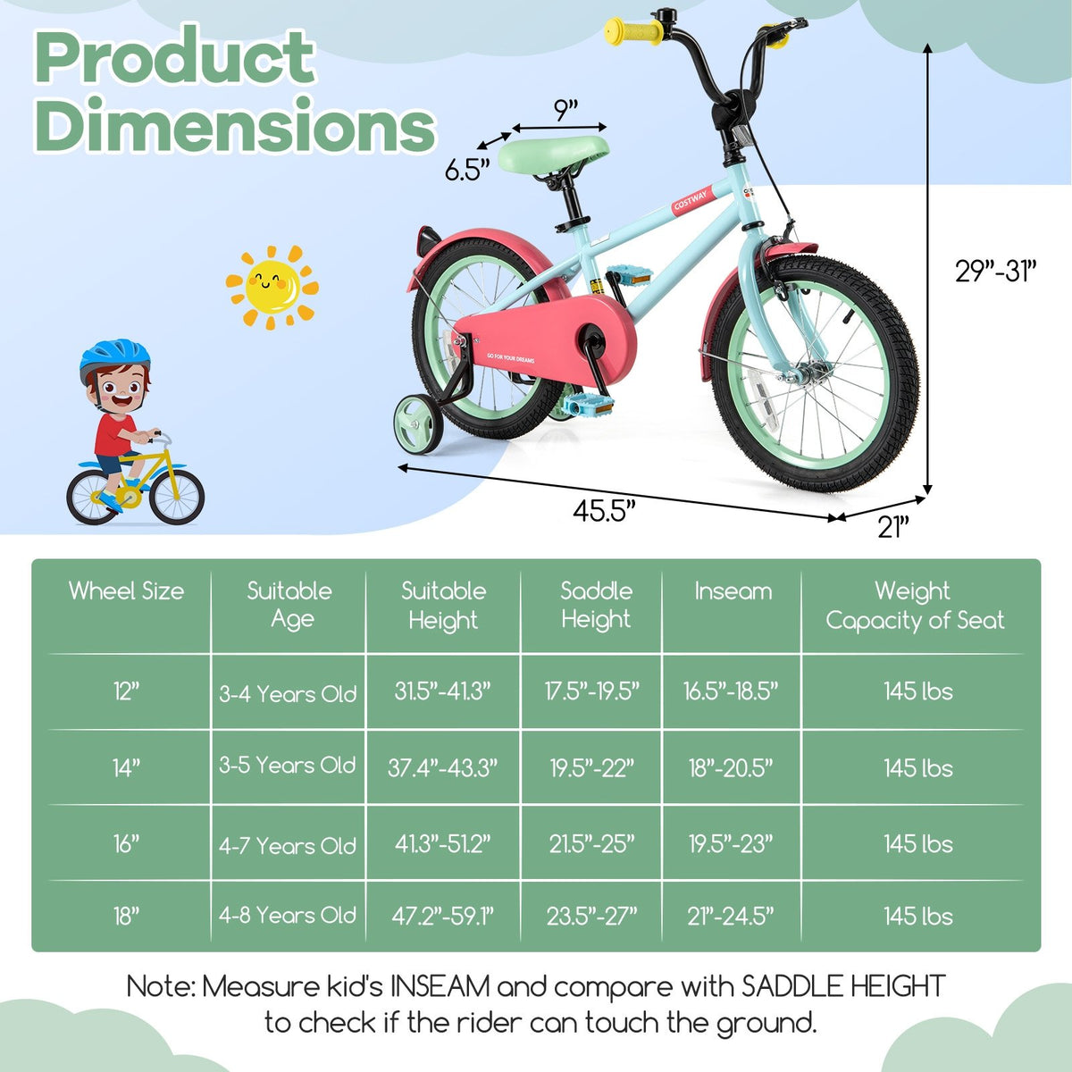 Kids Bike with Adjustable Handlebar and Saddle Blue-16 inches view 4