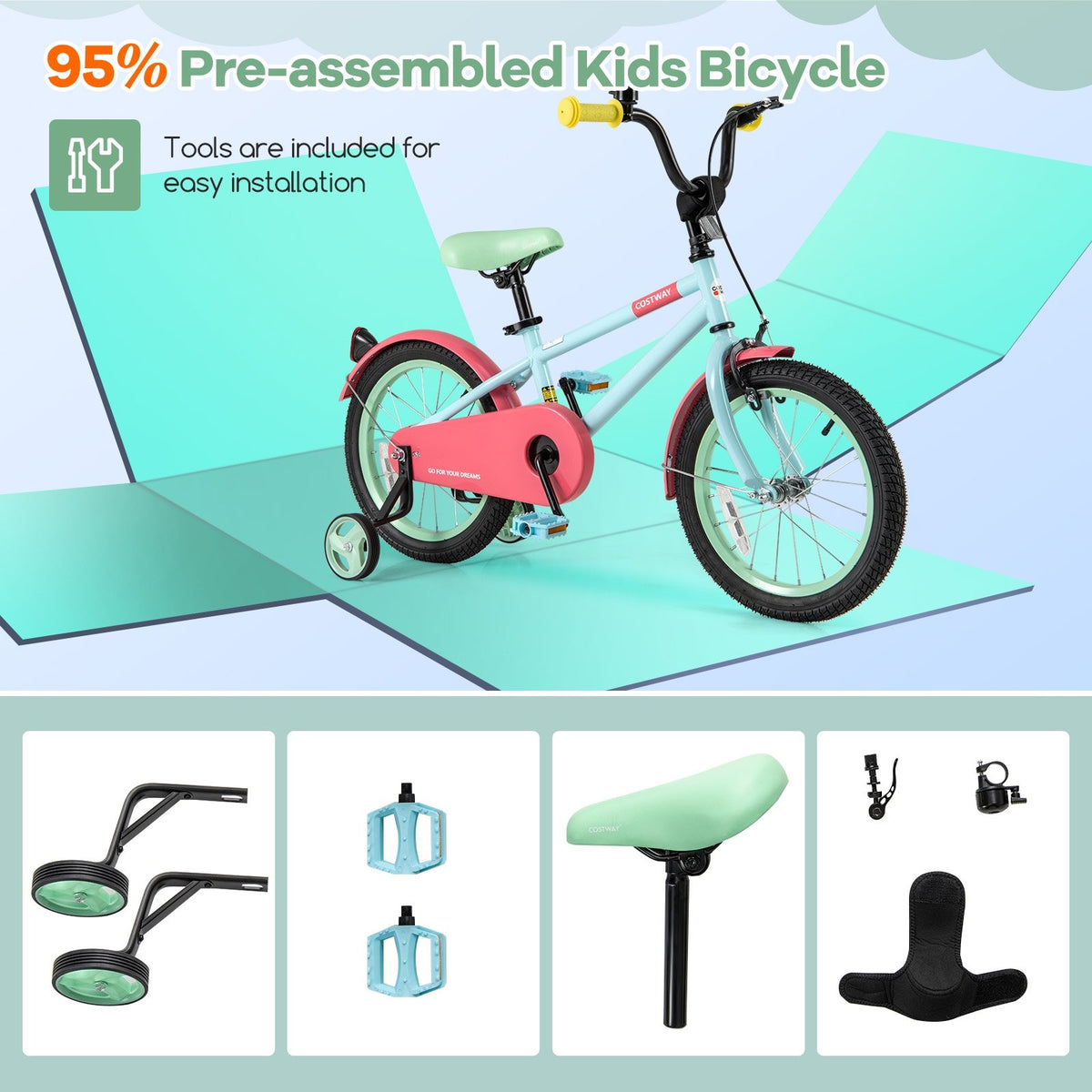 Kids Bike with Adjustable Handlebar and Saddle Blue-16 inches view 6
