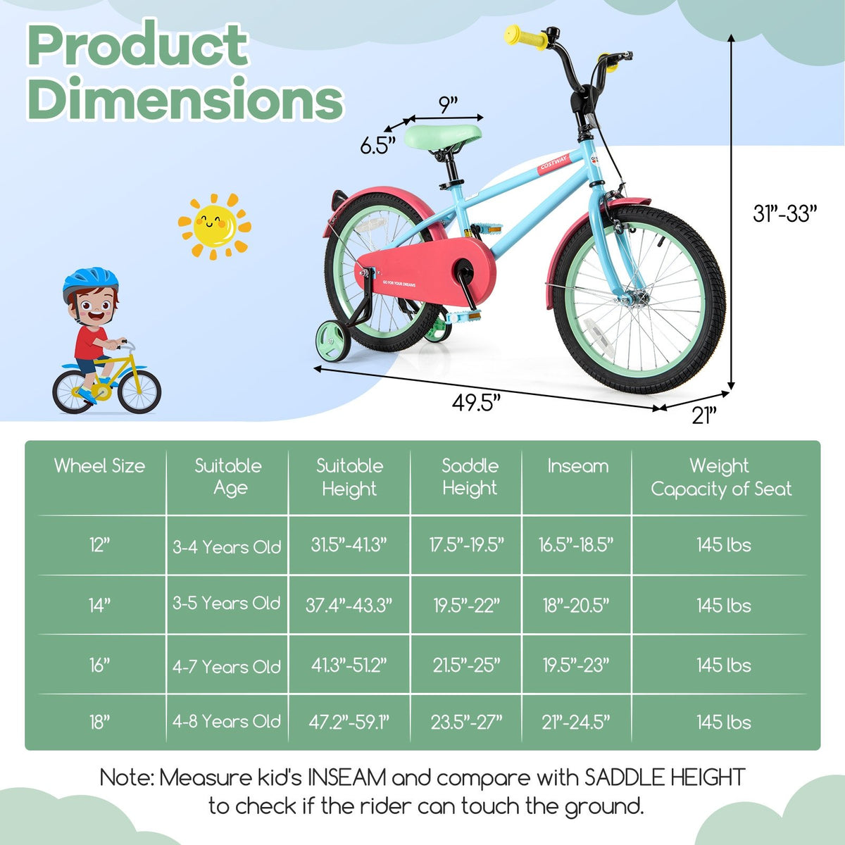 Kids Bike with Adjustable Handlebar and Saddle Blue-18 inches view 4