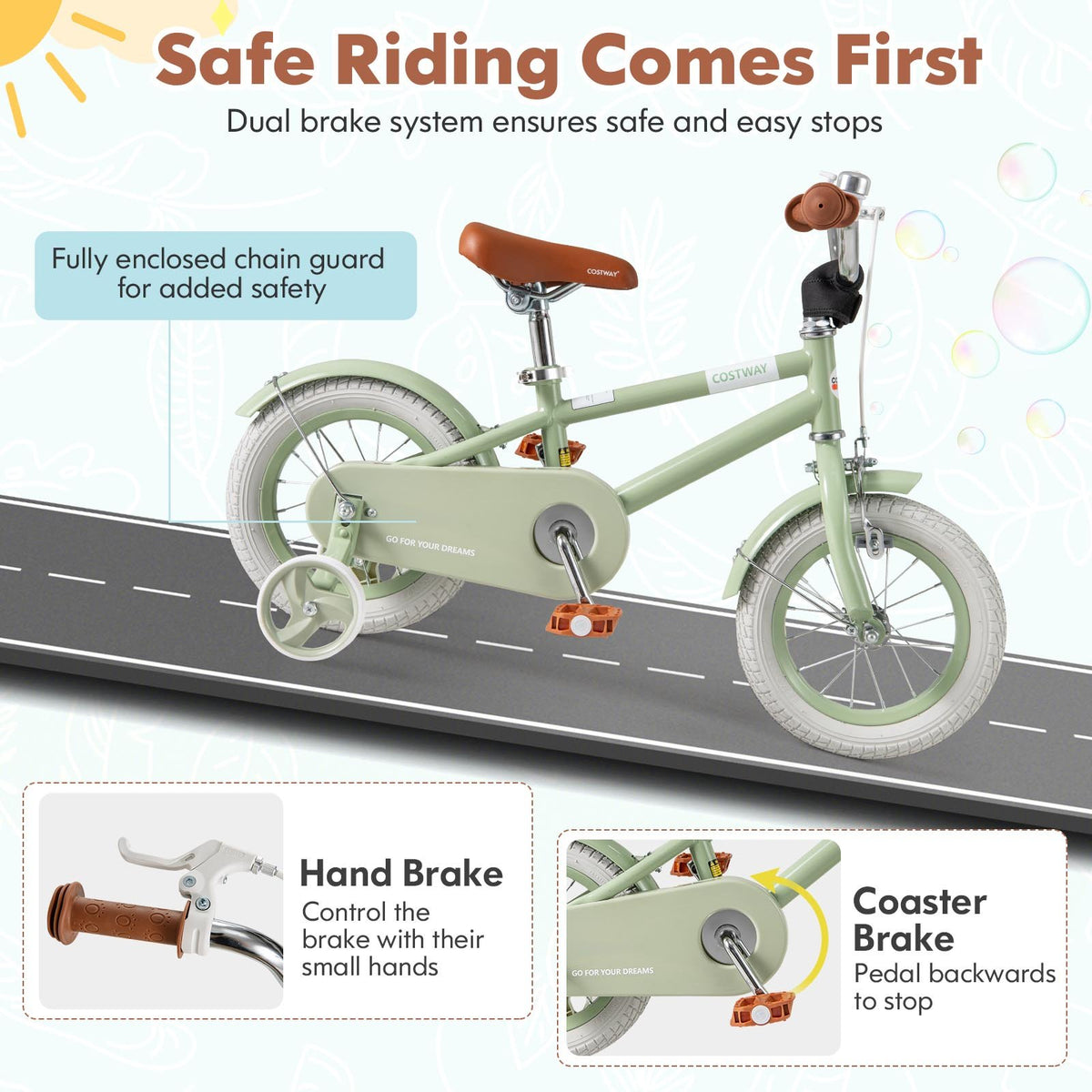 Kids Bike with Adjustable Handlebar and Saddle Green-12 Inches view 6