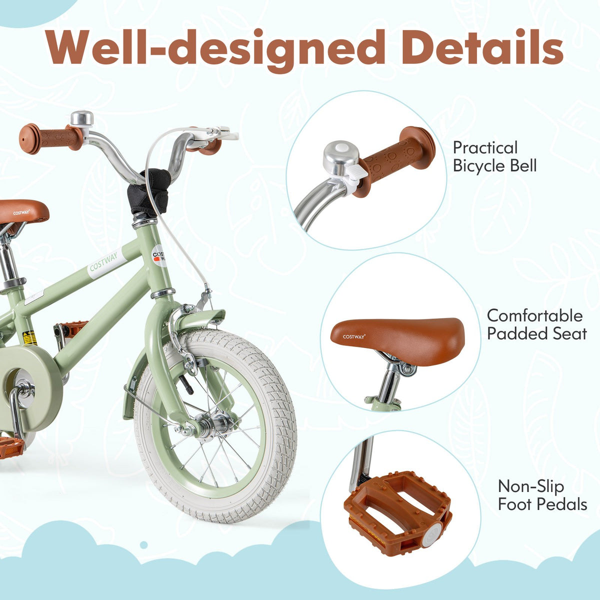 Kids Bike with Adjustable Handlebar and Saddle Green-12 Inches view 7