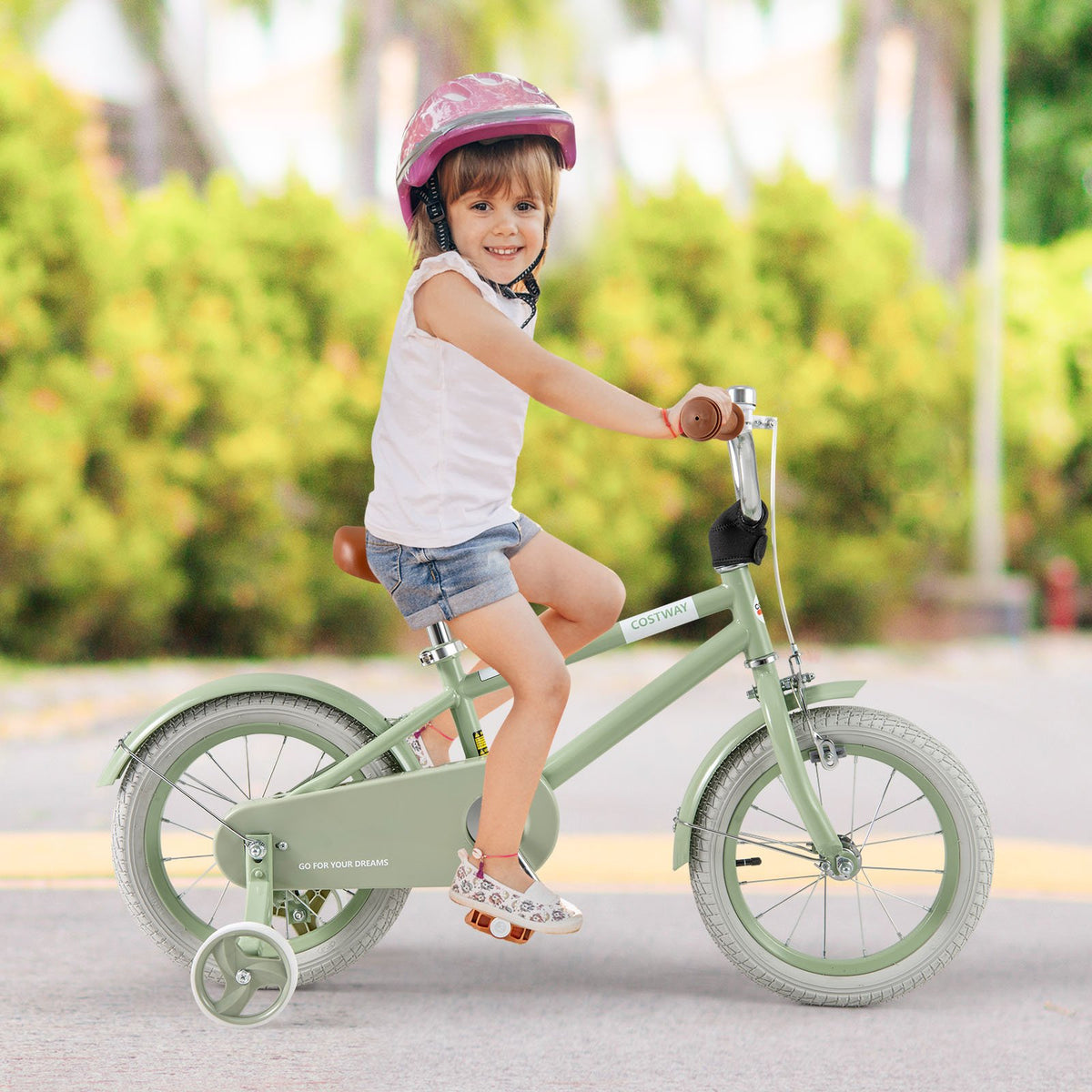 Kids Bike with Adjustable Handlebar and Saddle Green-14 Inches view 2