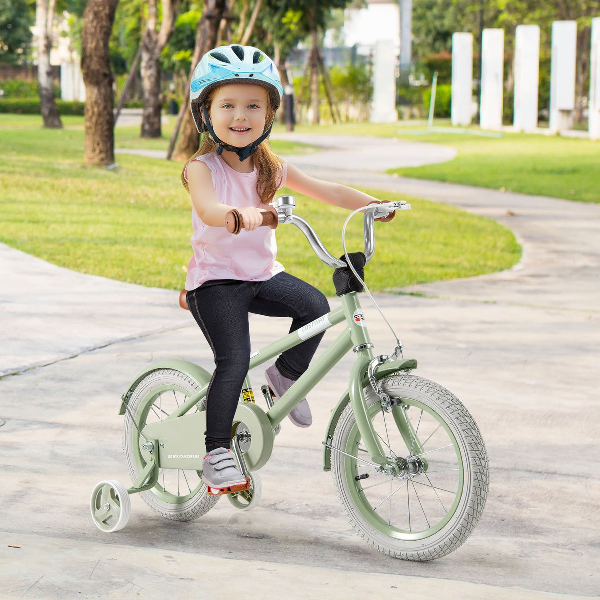 Kids Bike with Adjustable Handlebar and Saddle Green-14 Inches view 3