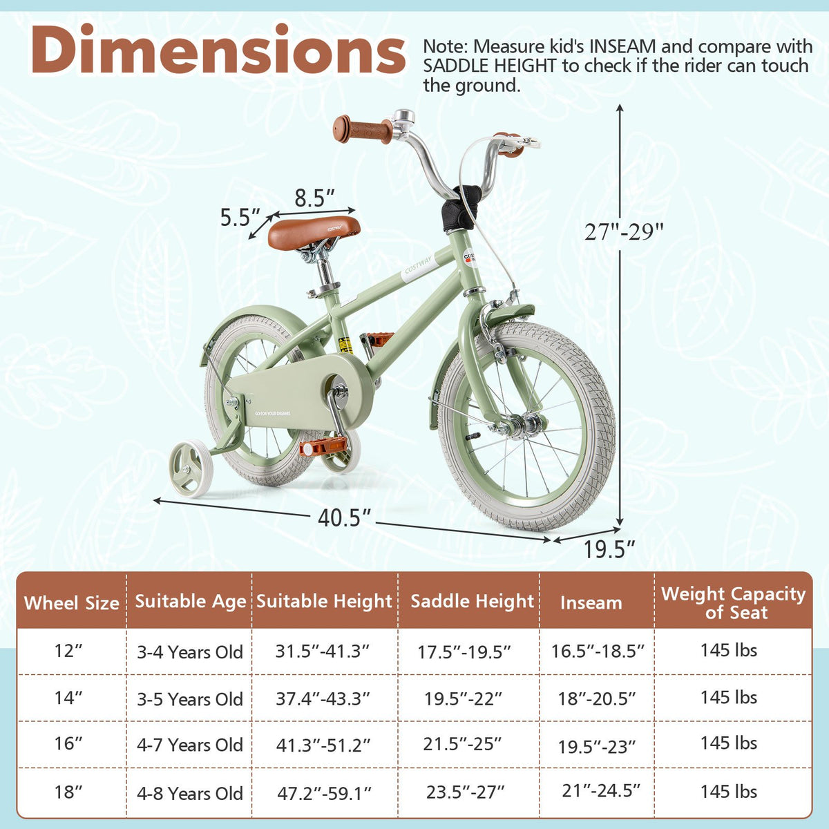 Kids Bike with Adjustable Handlebar and Saddle Green-14 Inches view 4