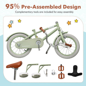 Kids Bike with Adjustable Handlebar and Saddle Green-14 Inches view 8
