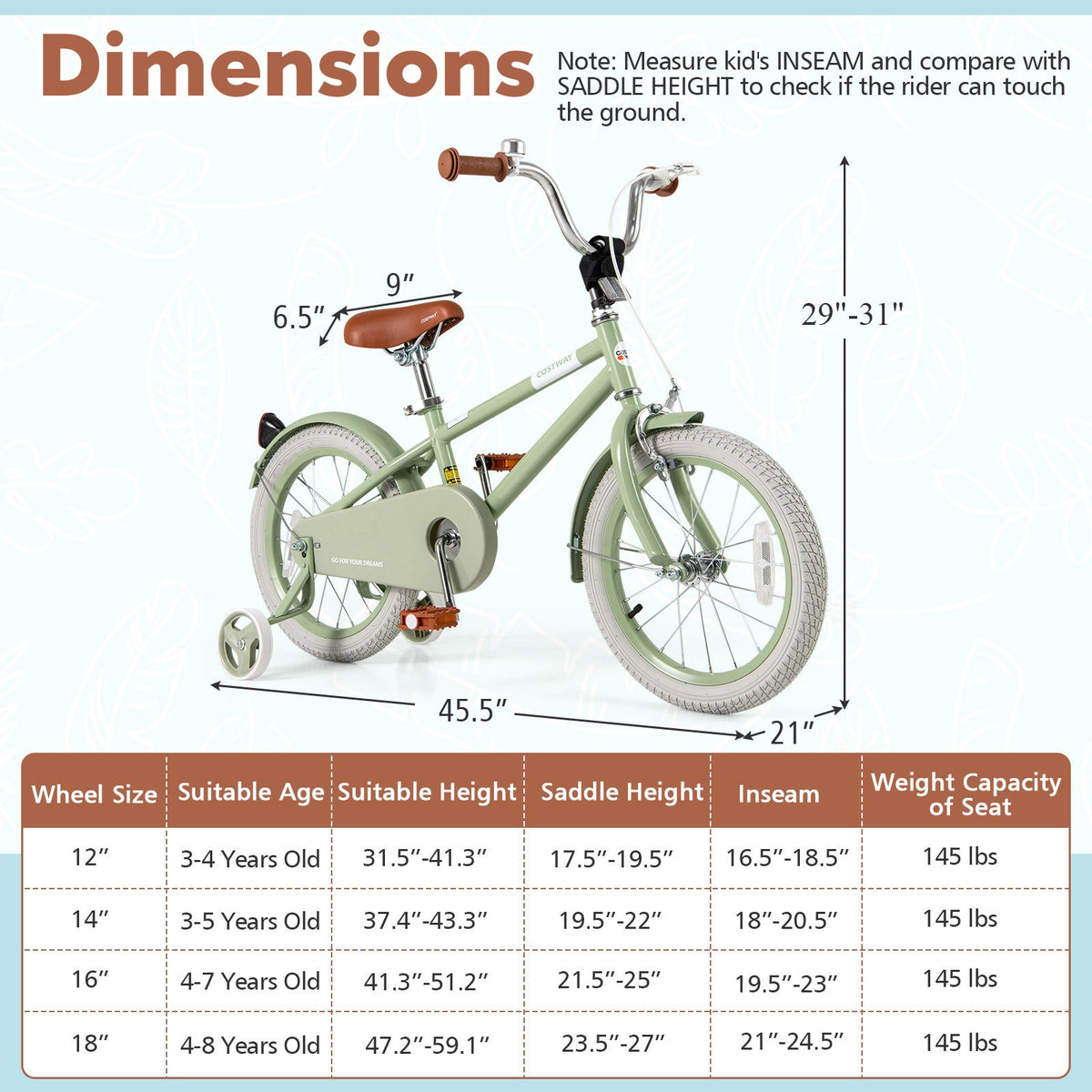 Kids Bike with Adjustable Handlebar and Saddle Green-16 Inches view 4